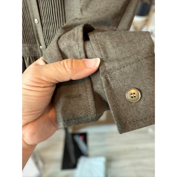 J. Crew 100% Merino Wool Pintuck Dropped-Waist Shirt Dress Brown Womens Size 6 - Picture 10 of 14